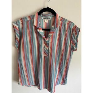 Vintage 1980s Caribou Cap Sleeve Striped Top